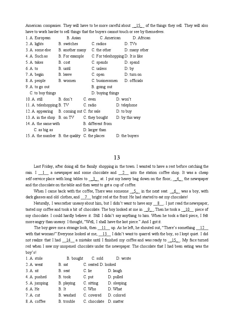 中考英语完形填空专项练习100篇11-20（含答案和解析）第2页