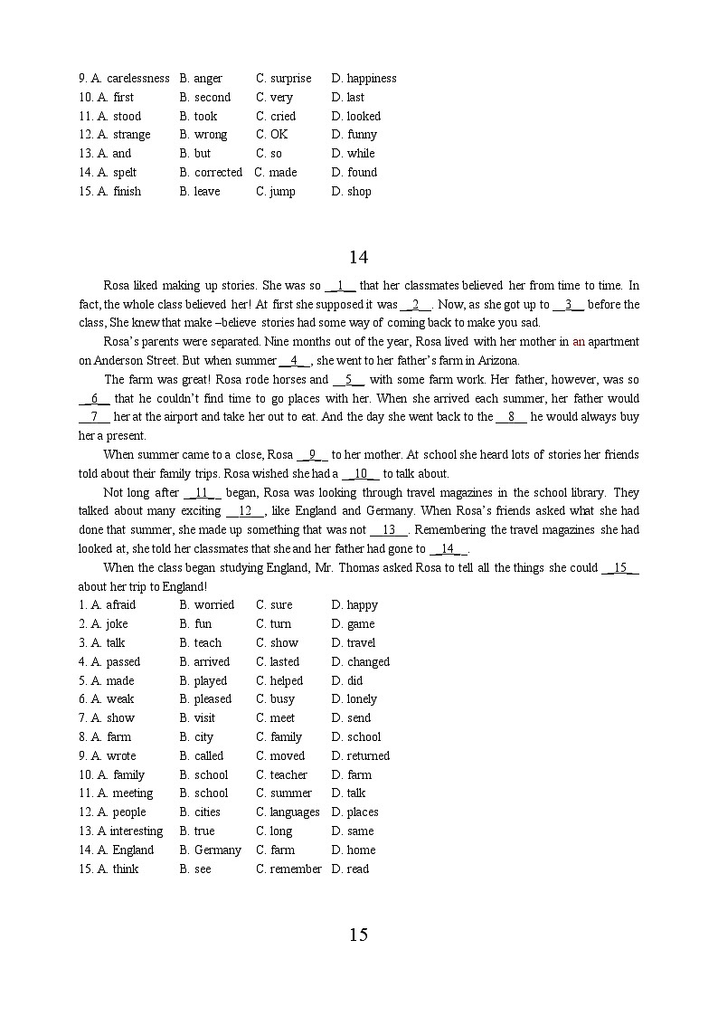 中考英语完形填空专项练习100篇11-20（含答案和解析）第3页