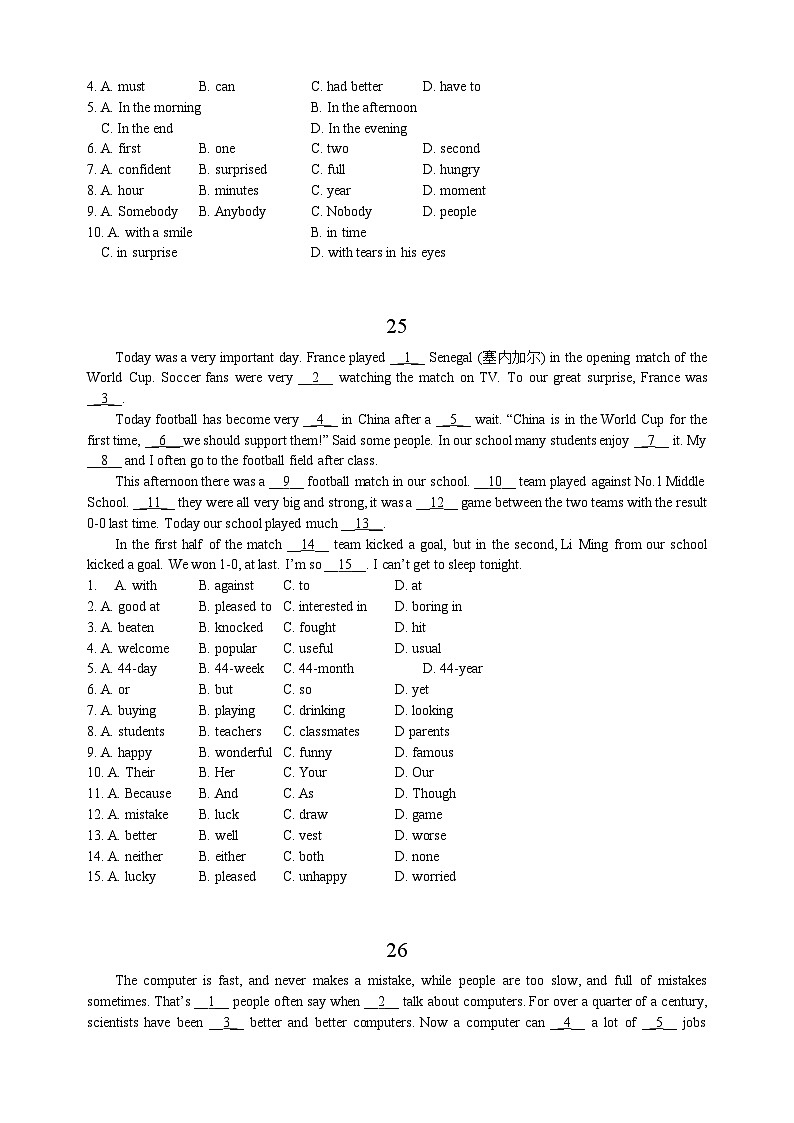 中考英语完形填空专项练习100篇21-30（含答案和解析）第3页