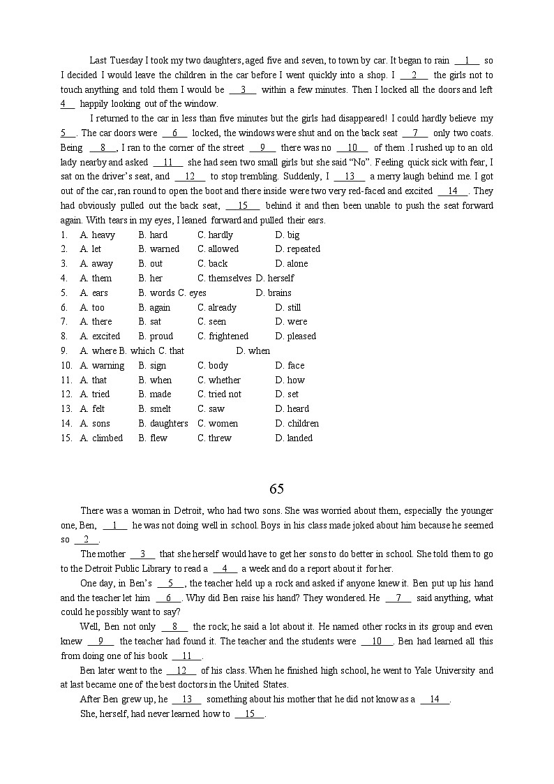 中考英语完形填空专项练习100篇61-70（含答案和解析）第3页