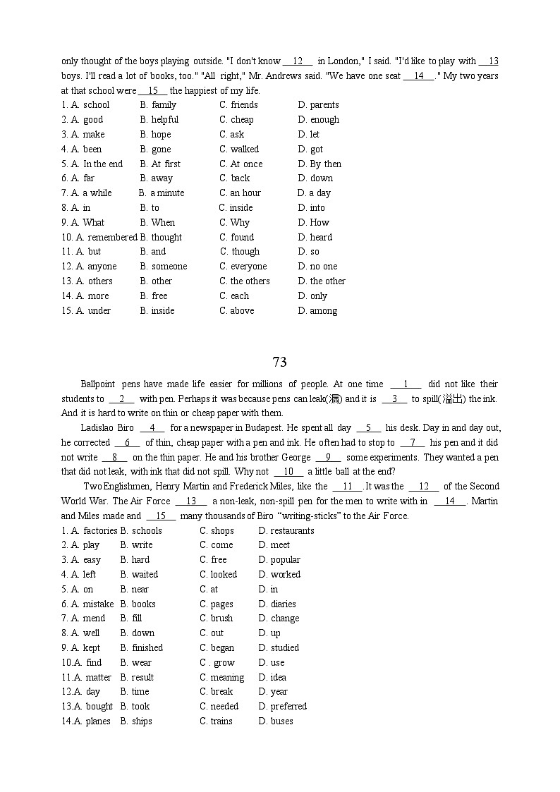 中考英语完形填空专项练习100篇71-80（含答案和解析）第2页