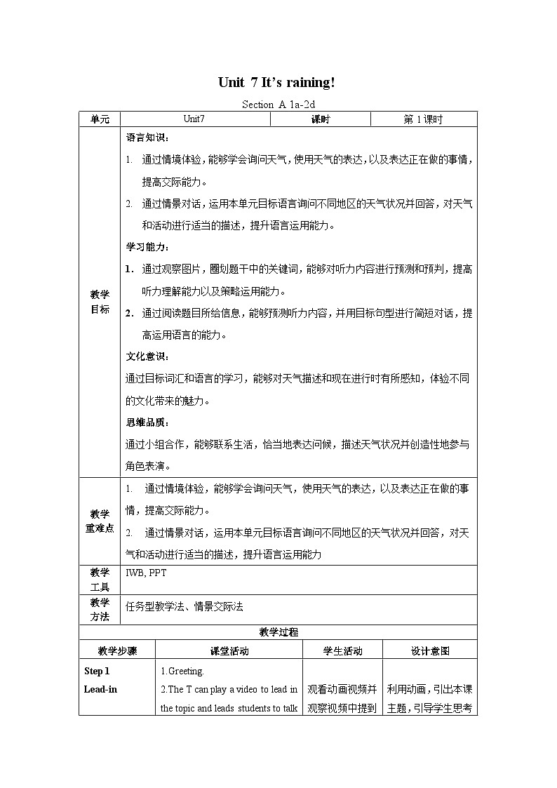 Unit 7 第1课时 (Section A 1a-2d) 课件+教案 人教版英语七下01