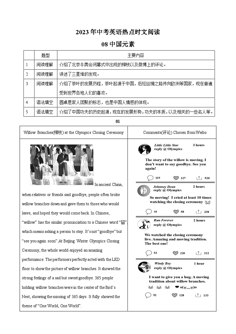 08中国元素-中考英语时文阅读练习（含答案解析）第1页