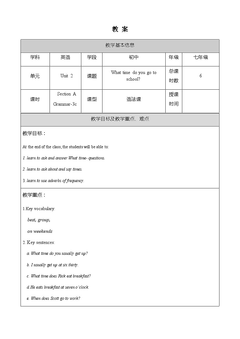 人教版英语七年级下册 Unit 2 Section A Grammar Focus-3c [PPT课件+教案]01