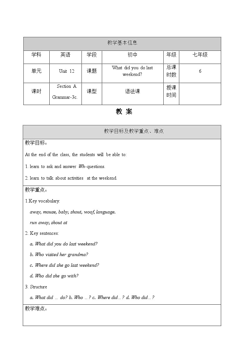 人教版英语七年级下册 Unit 12 Section A Grammar Focus-3c [PPT课件+教案]01