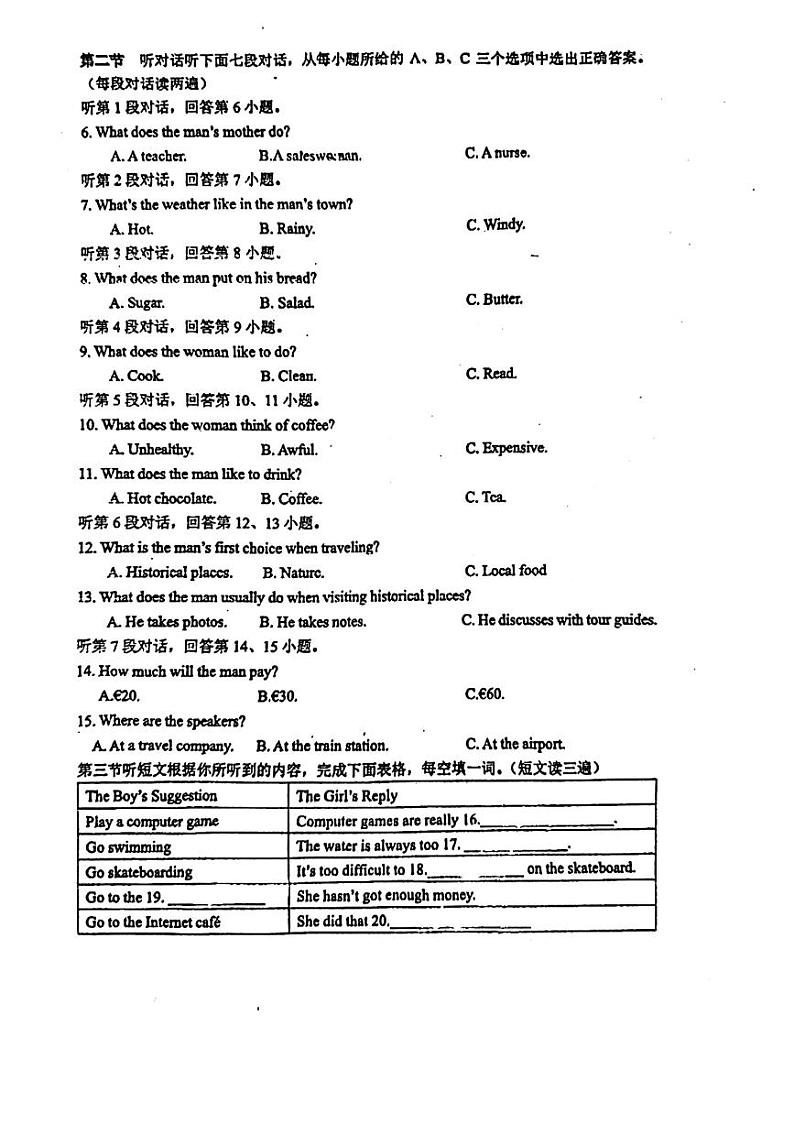 370，福建省福州时代中学2023-2024学年下学期九年级开学考英语试卷02