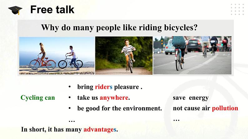 仁爱科普版英语八下Unit 6 Topic 3 Bicycle riding is good exercise.Section A课件+教案+练习+音频05