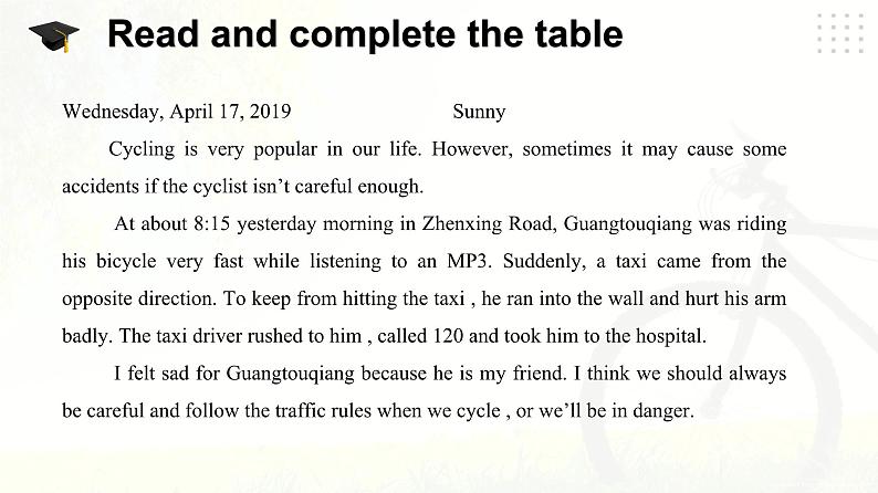 仁爱科普版英语八下Unit 6 Topic 3 Bicycle riding is good exercise.Section D课件+教案+导学案+音视频08