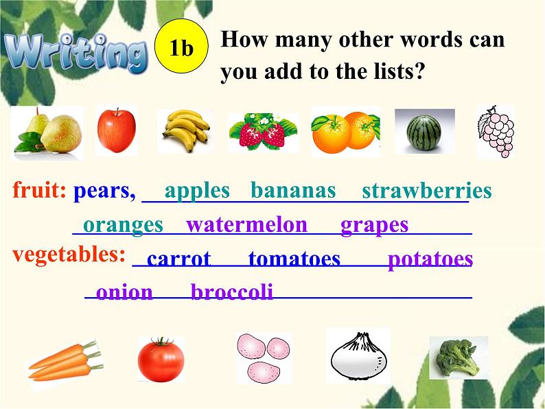 人教新目标版英语七年级上册Unit 6 Do you like bananas-Section B(1a – 2a)课件05