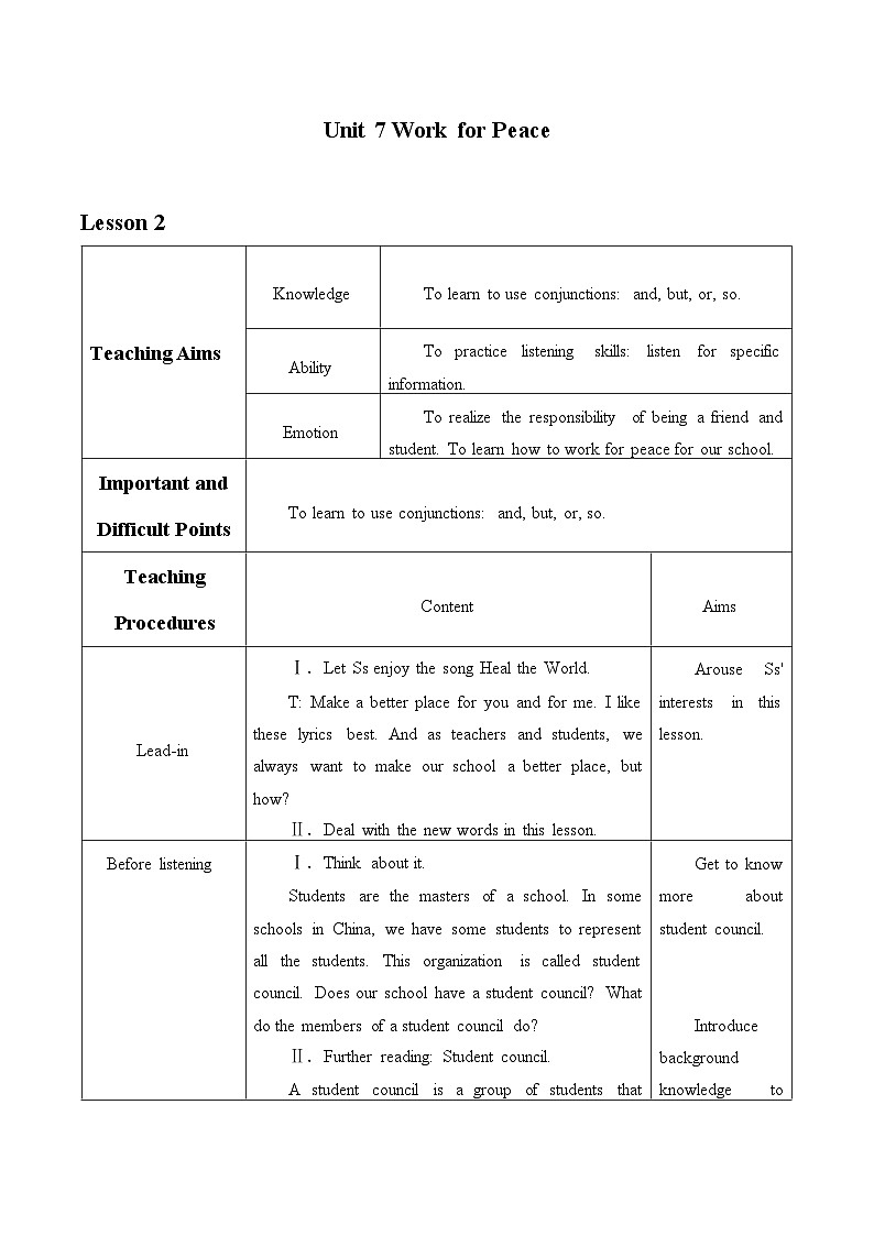 冀教版英语九年级全一册 Unit 7 Work for Peace_2 教案01