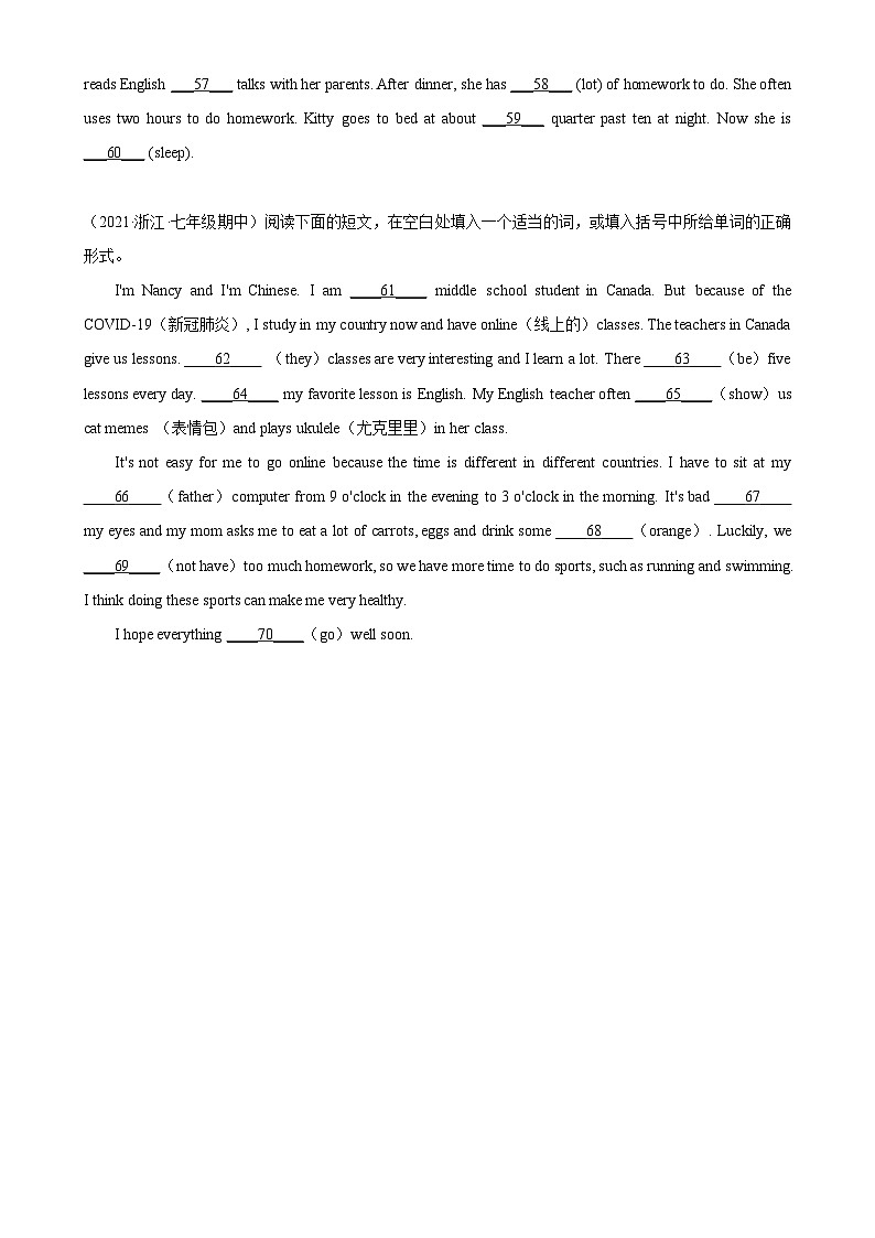 Unit 2 单元话题语法填空练习-2023-2024学年七年级英语下学期单元重难点和易错题精练（人教版）03