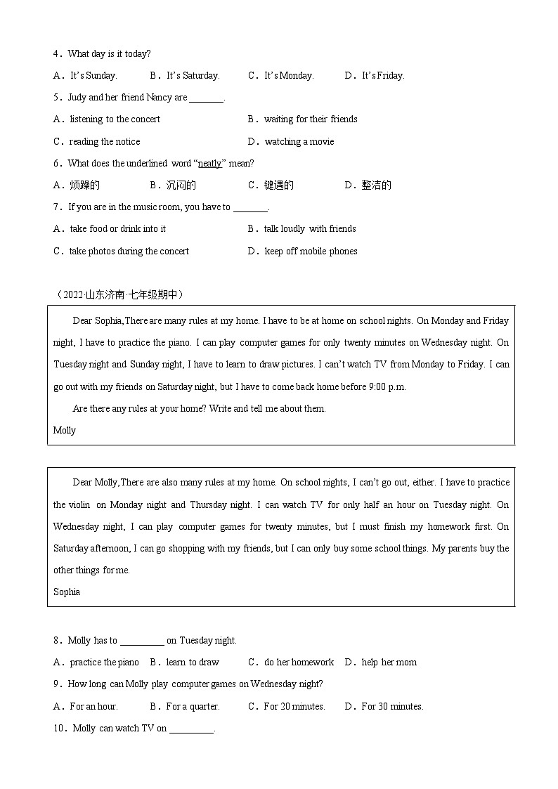 Unit 4 单元话题阅读理解练习-2023-2024学年七年级英语下学期单元重难点和易错题精练（人教版）02