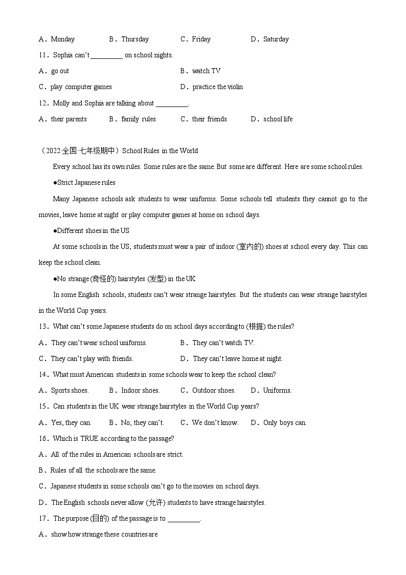 Unit 4 单元话题阅读理解练习-2023-2024学年七年级英语下学期单元重难点和易错题精练（人教版）03