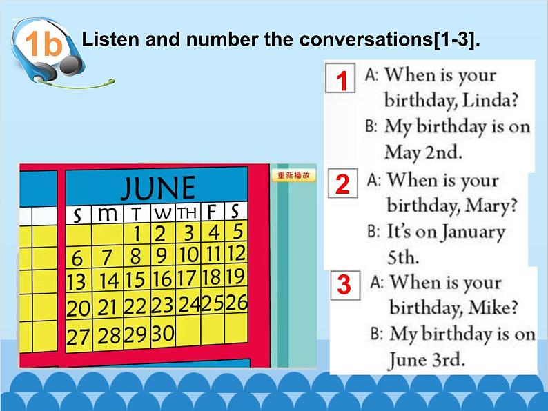 人教新目标版英语七年级上册 Unit 8 When is your birthday Section A（1a~2e）课件第7页