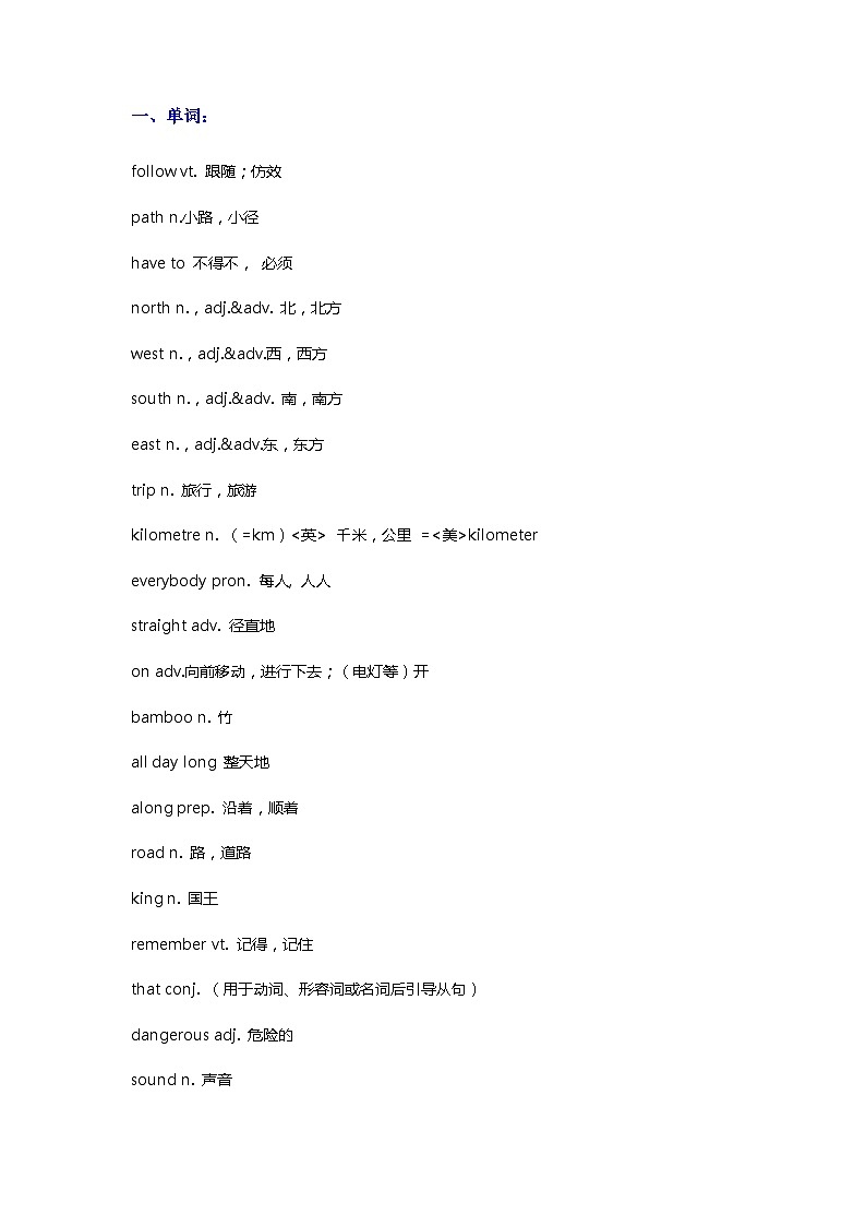 七年级英语下第4单元单词翻译及知识点01