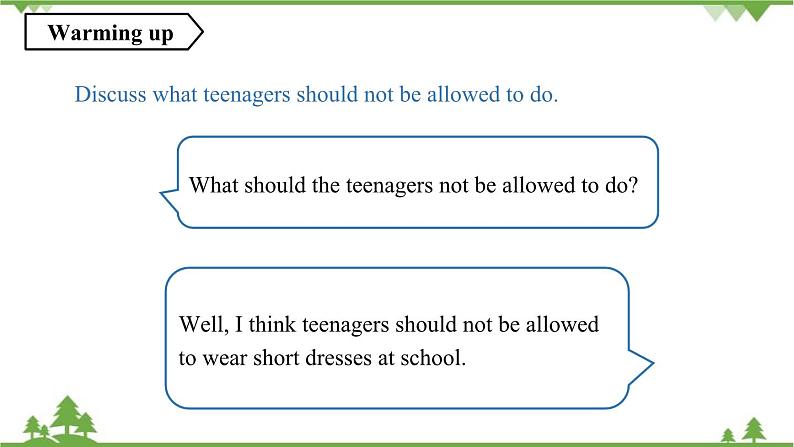 人教新目标版英语九年级上册Unit 7 Teenagers should be allowed to choose their own clothes.第三课时Grammar Focus-4c课件第3页