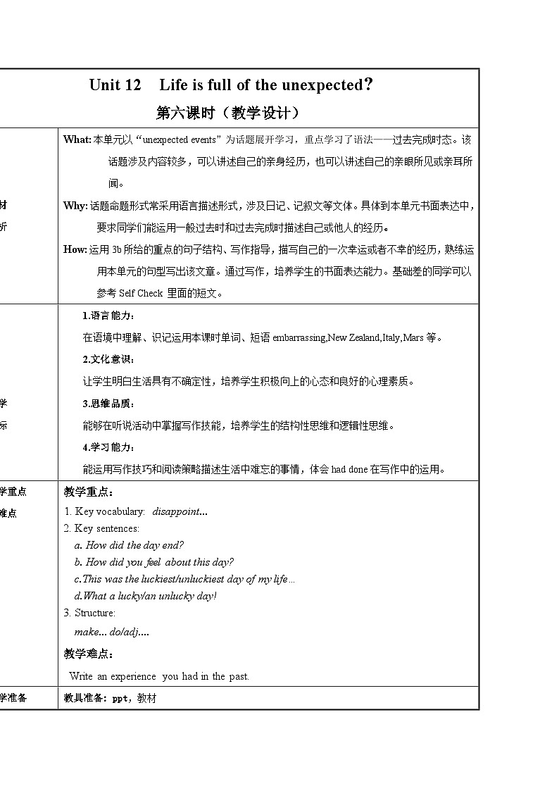 Unit 12 第6课时 (Section B 3a-selfcheck)（教学设计）-2023-2024学年九年级英语全册同步精品备课系列（人教版）01