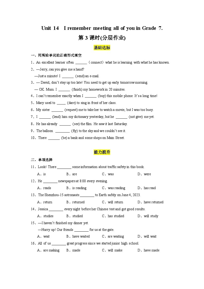 Unit 14 第3课时 (Grammar Focus -4b)（分层作业）-2023-2024学年九年级英语全册同步精品备课系列（人教版）01