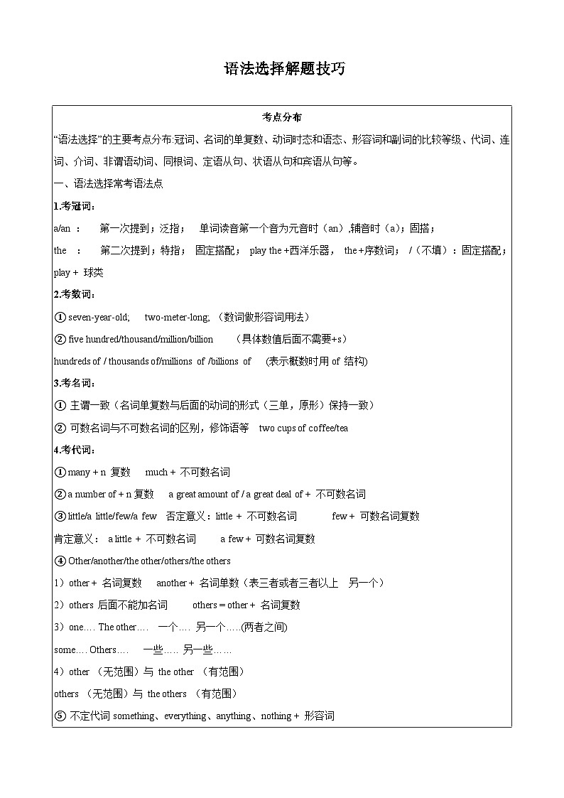 中考英语二轮复习题型过关解题技巧专题11.语法选择解题技巧（原卷版）第1页
