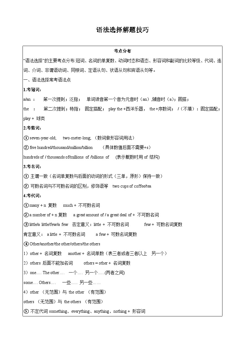 中考英语二轮复习题型过关解题技巧专题11.语法选择解题技巧（解析版）第1页