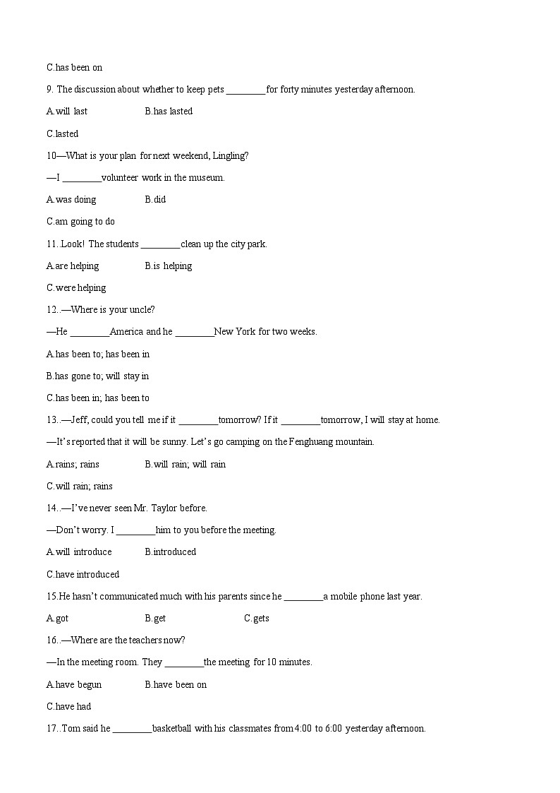 2024年中考英语语法专项练习-8动词的时态和语态第2页