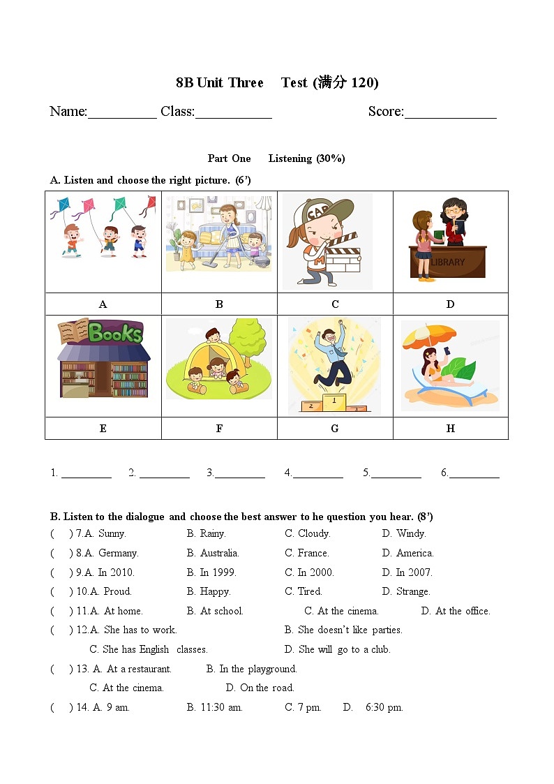 Unit 3 单元测试卷-2023-2024学年八年级英语下册单元测试卷（牛津上海版）01