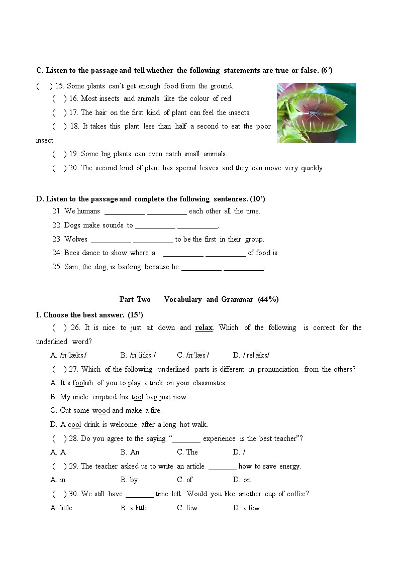Unit 3 单元测试卷-2023-2024学年八年级英语下册单元测试卷（牛津上海版）02