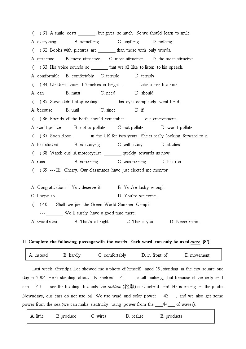 Unit 3 单元测试卷-2023-2024学年八年级英语下册单元测试卷（牛津上海版）03