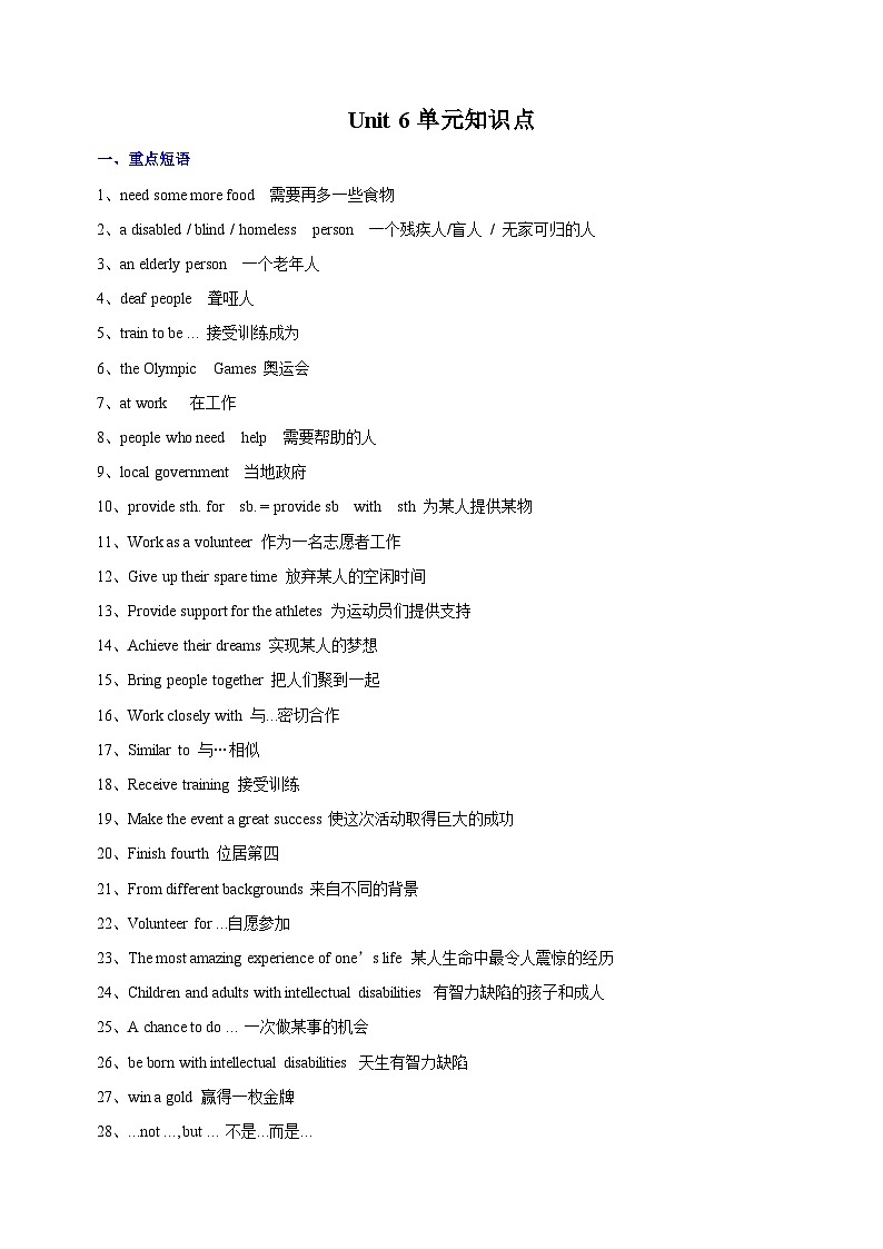 译林版八年级下册英语第六单元Unit6单元知识点01