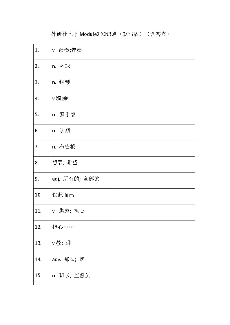 外研社七年级下册Module 2 知识点（默写版）（含答案）01