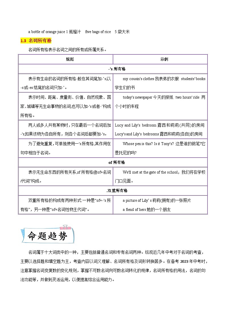 重难点01 名词-2023年中考英语【热点·重点·难点】专练（全国通用）03