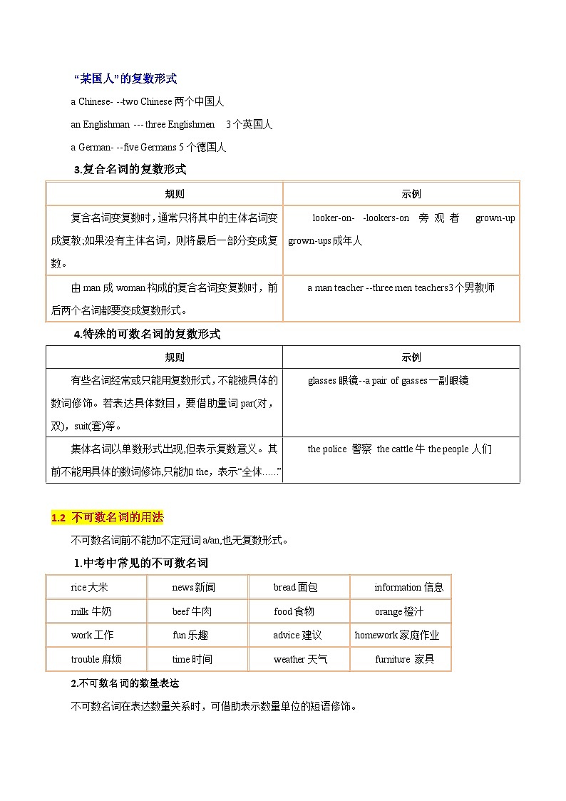 重难点01 名词-2023年中考英语【热点·重点·难点】专练（全国通用）02