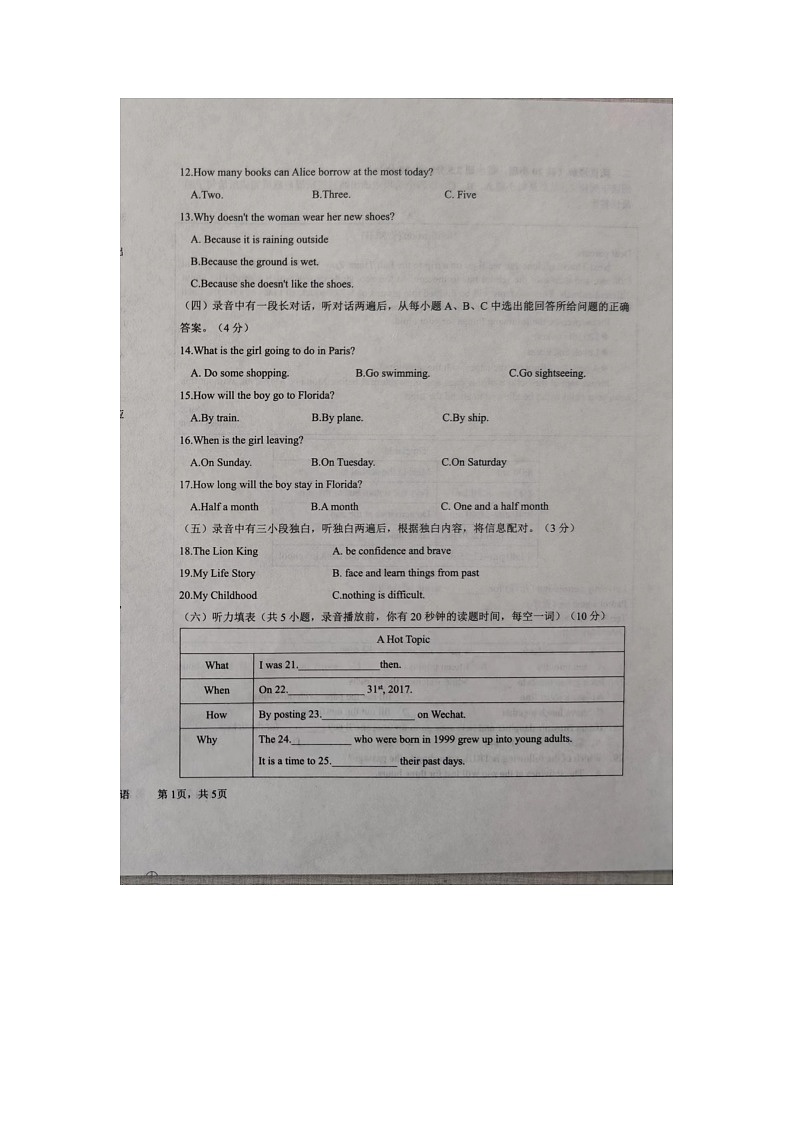 山东省德州市第五中学2023-2024学年九年级下学期第一次月考质量检测英语试题02