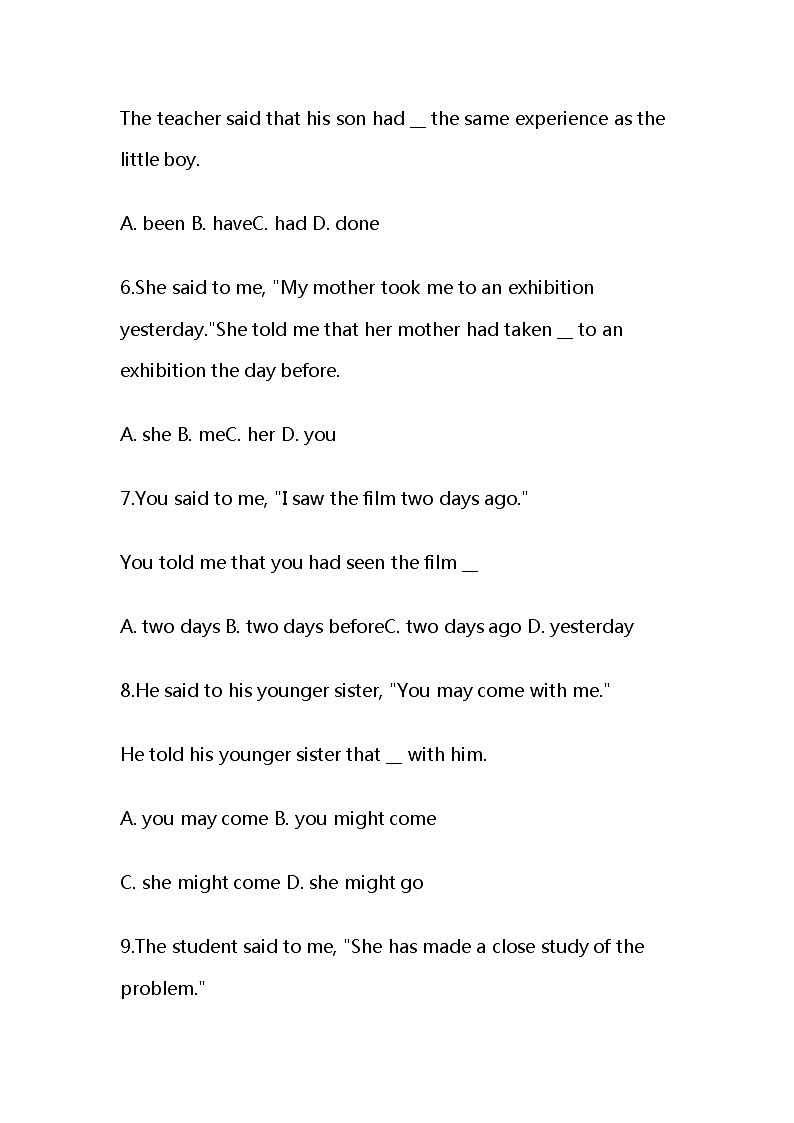 初中英语语法：直接引语和间接引语专项练习第2页