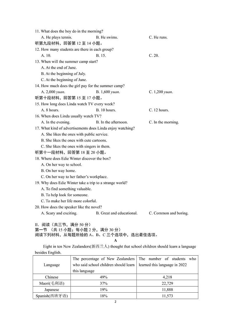 2023年湖南师大附中教育集团 中考一模 英语试卷（含答案及听力）02