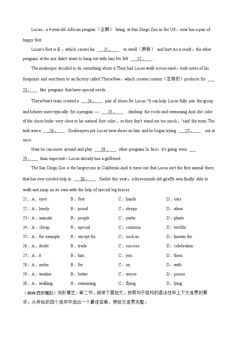 2024年中考英语模拟真题汇编：完形填空03