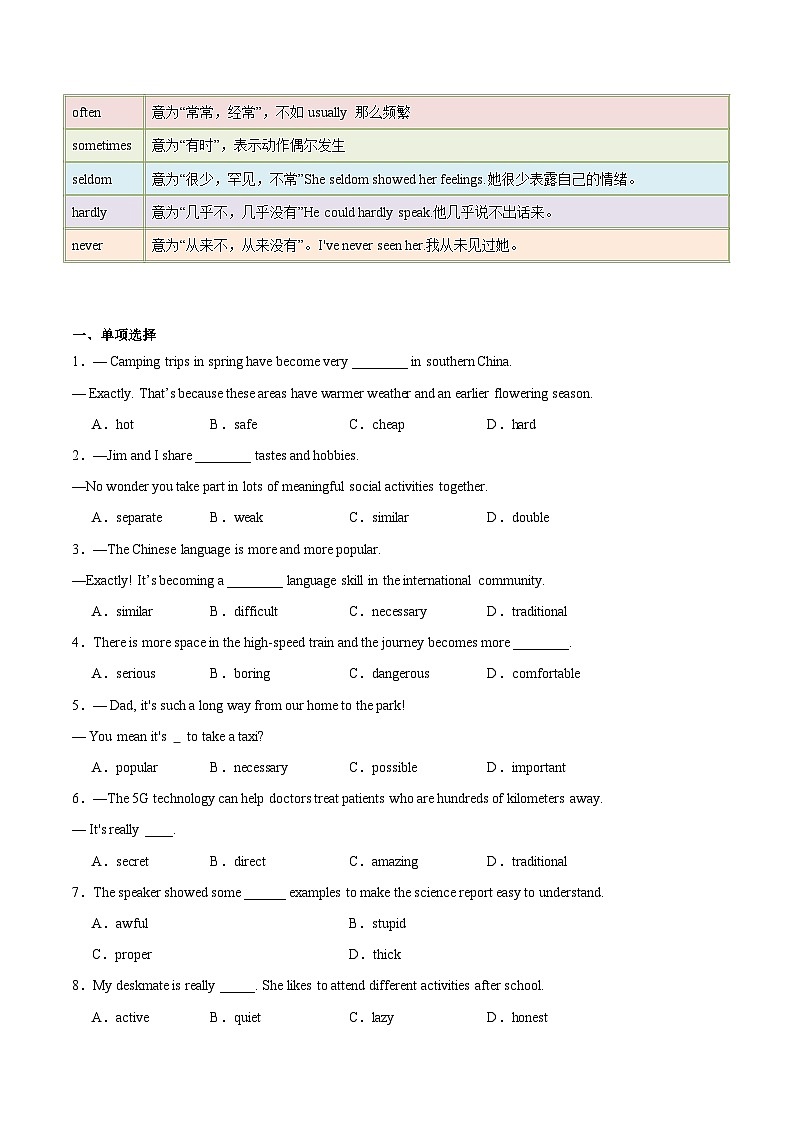 【中考二轮】2024年中考英语【热点·重点·难点】重难点03 形容词、副词专练（原题版）第3页