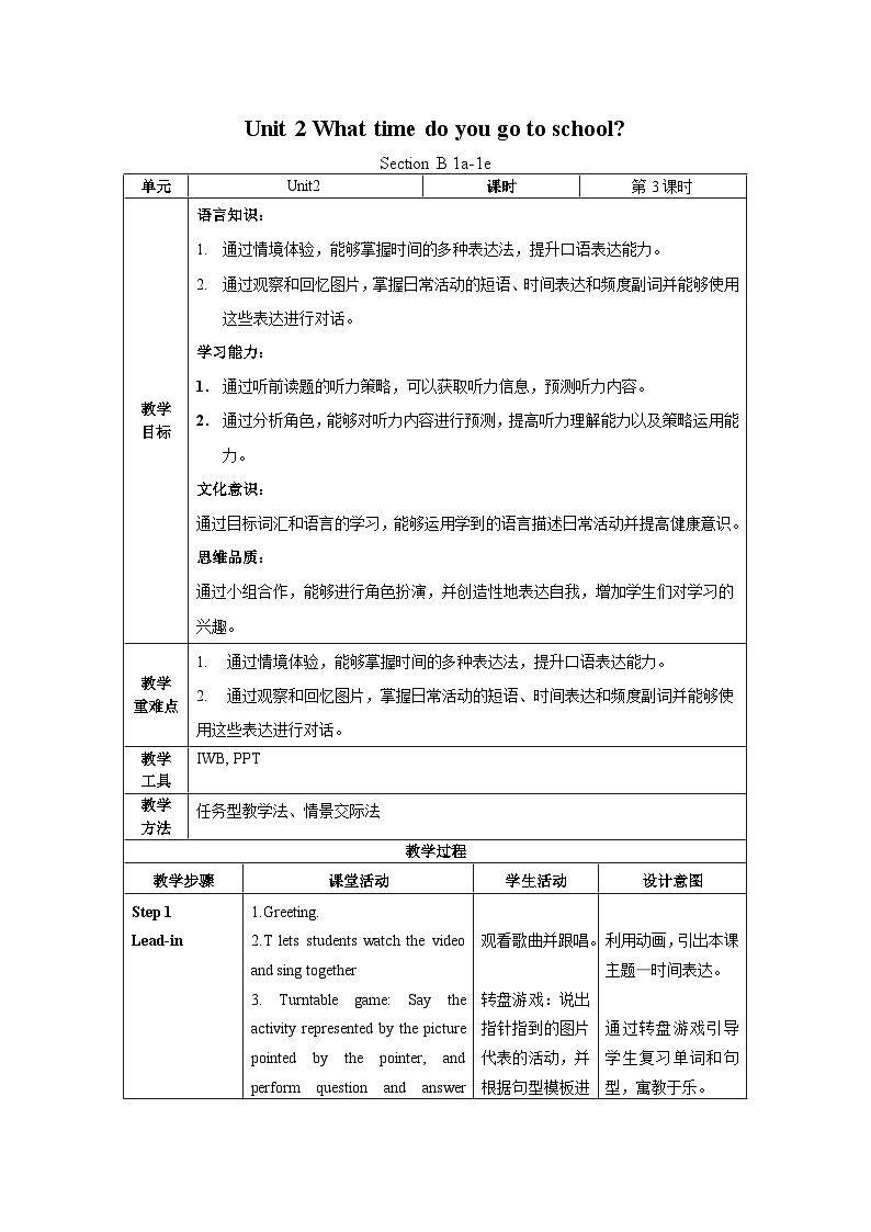 人教新目标版英语七年级下册Unit 2 第3课时 (Section B 1a-1e) 课件+教案+导学案+分层作业01