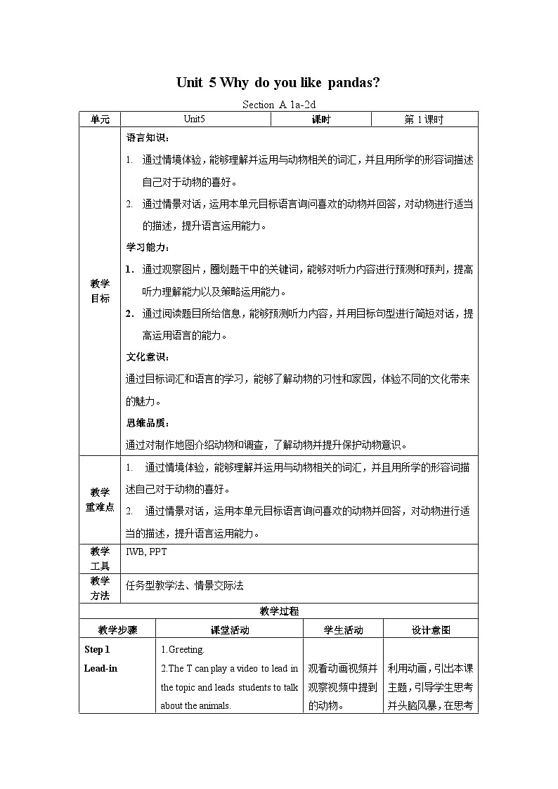 人教新目标版英语七年级下册  Unit 5 第1课时 (Section A 1a-2d) 课件+教案+导学案+分层作业01