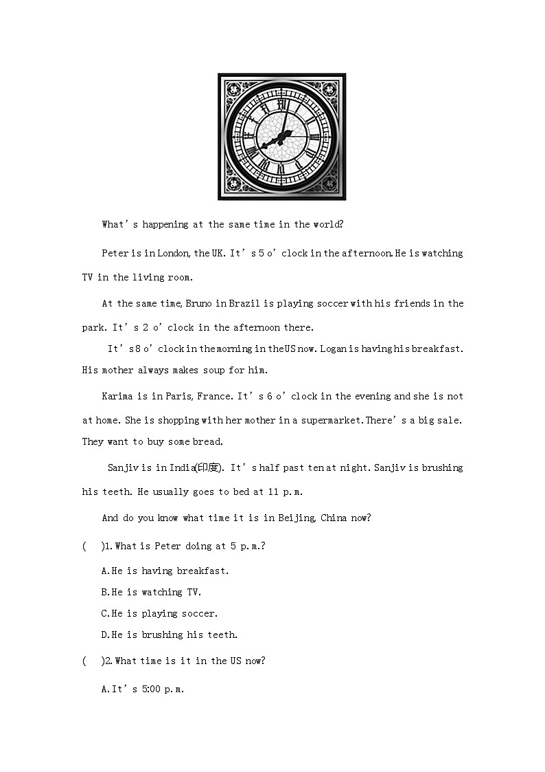 人教版七年级英语下册同步课时作业 Unit 6　I’m watching TV Period 2(Section A 2d—3c)第3页