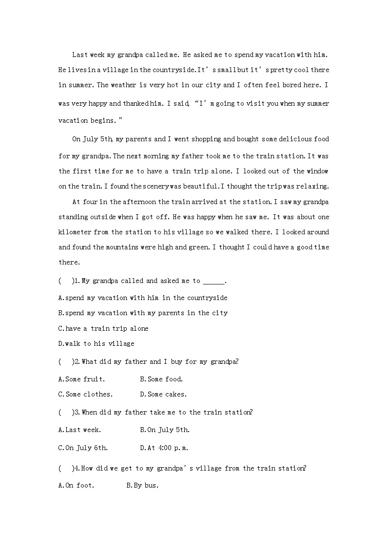 人教版七年级英语下册同步课时作业 Unit 12　What did you do last weekend Period 5(Self Check and Writing)第2页