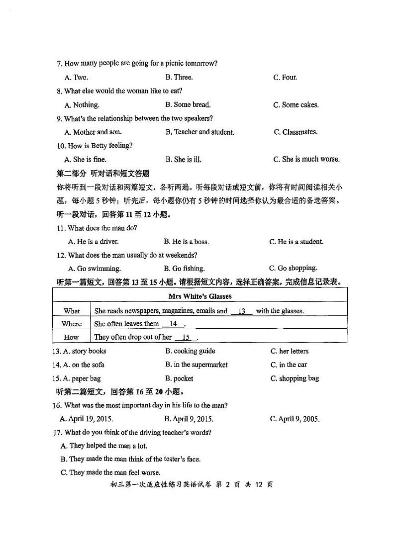 2024年江苏省无锡市惠山区省锡中教育集团学校九年级一模英语试卷+第2页