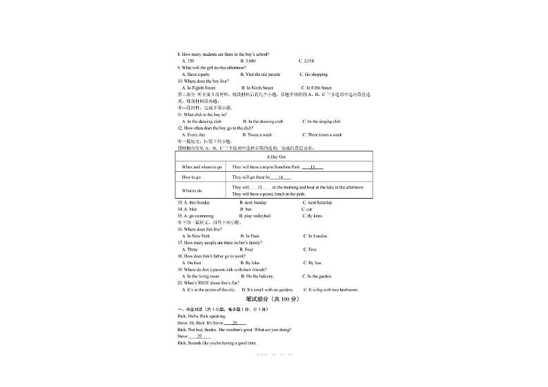 江苏省盐城初级中学2023-2024学年下学期七年级第一次月考英语试题02