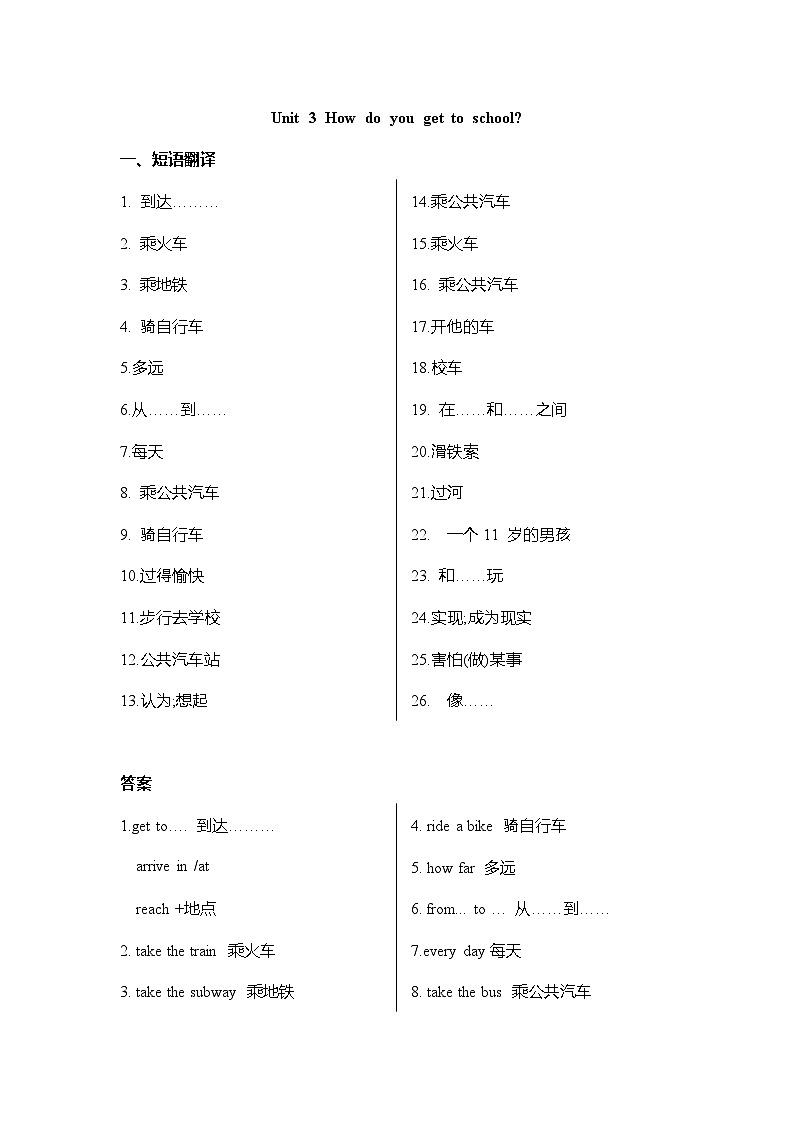 Unit3 重难知识点归纳练习 人教版七年级英语下册第1页