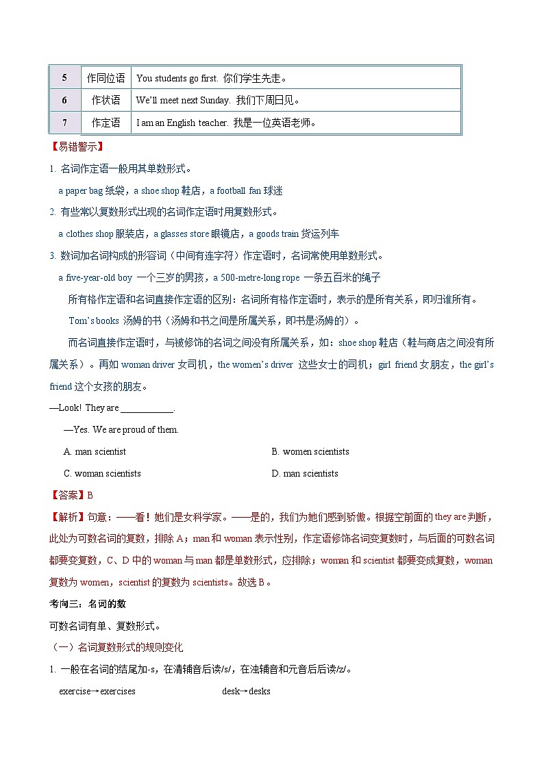 中考英语一轮复习考点详解+专项训练专题1 名词  （含解析）03