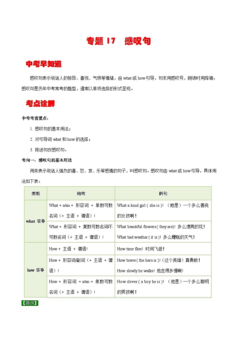 中考英语一轮复习考点详解+专项训练专题17  感叹句 （含解析）01