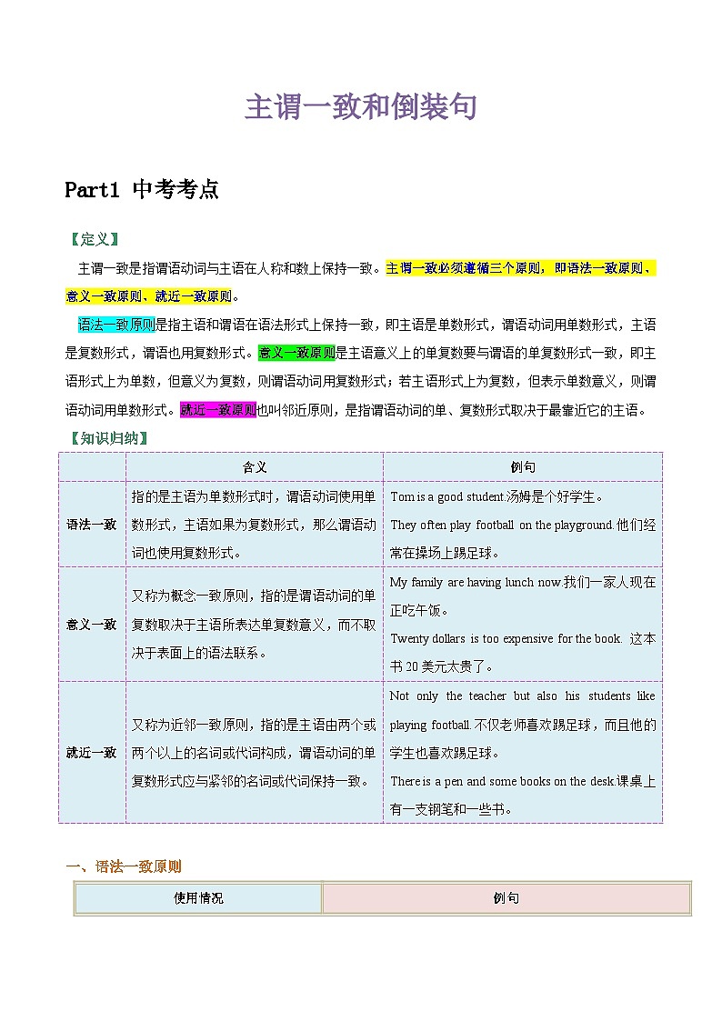 专题13 主谓一致和倒装句（原卷版）第1页