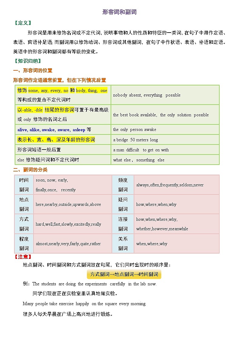 专题07 形容词和副词-初中英语重点语法知识完整梳理（全国通用）第1页