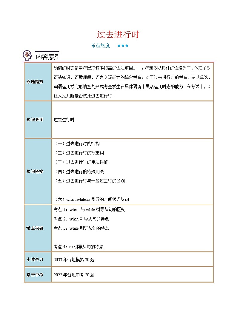 中考英语二轮复习核心语法逐个突破专题18 过去进行时（含解析）第1页