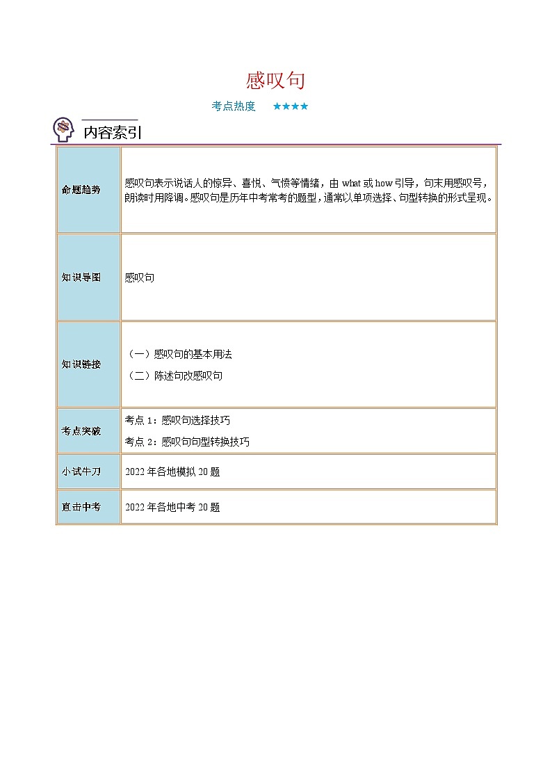 中考英语二轮复习核心语法逐个突破专题23 感叹句（含解析）第1页